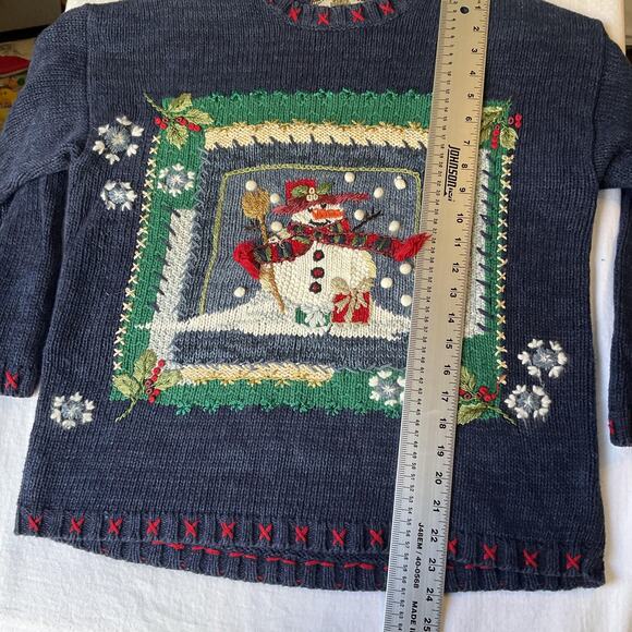 Tiara Petites Women Sweatshirt MEDIUM Navy Graphic Print Snowman Christmas - Picture 9 of 9